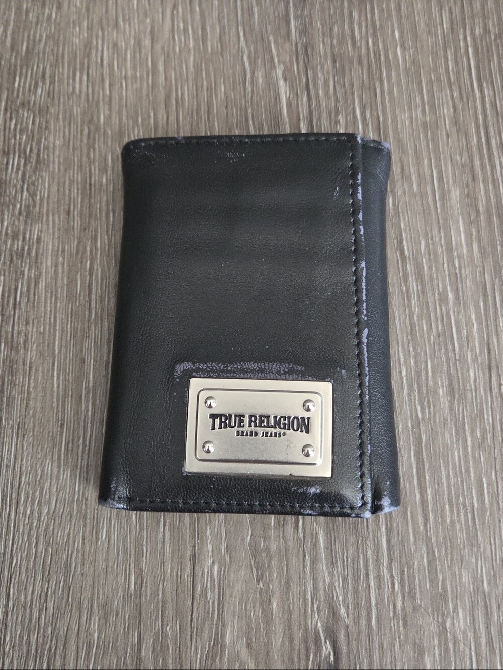 True Religion Genuine Leather Trifold RFID Blocking Protection Black Men Wallet